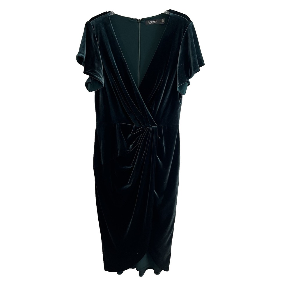 Lauren Ralph Lauren Velvet Dress Flutter-Sleeve Cocktail‎ in Pine Green size 10